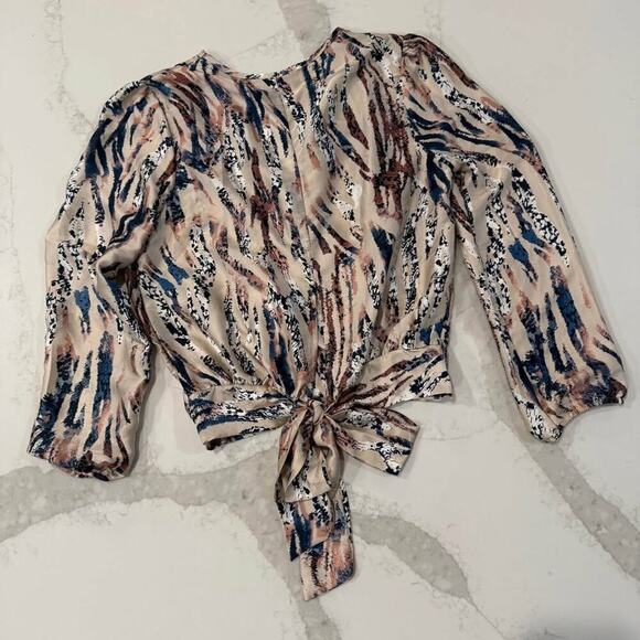 Kaii LosAngeles Animal Print LongSleeve Surplice TieBlouse Womens Small FauxWrap - Picture 8 of 10
